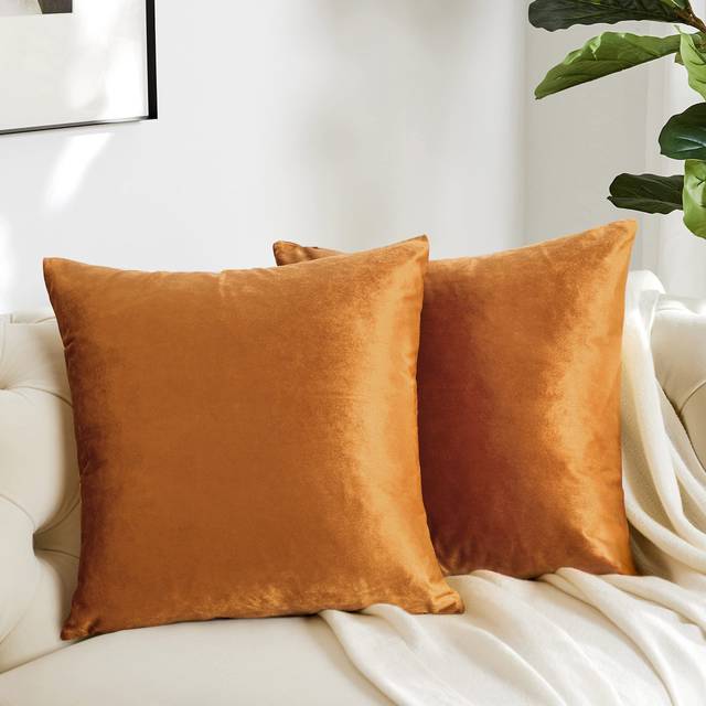 GIGIZAZA Decorative Couch Throw Pillow Covers Set of 2 Burnt Orange Square Pillow Cushion Covers 24x24 Pillow Cases Velvet Pillo