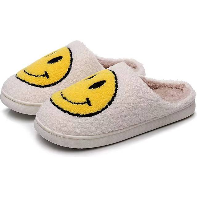 Smile Face Slippers For WomenMen  Retro Soft Plush Lightweight Smiley Face House Slippers  Indoor Outdoor cozy Trendy Slip-On Slipper (85-95 Women8-9