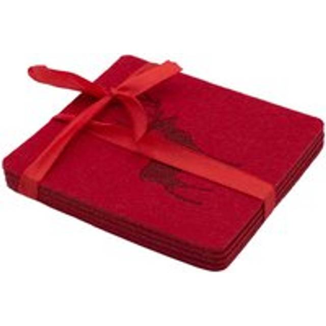 Home Set Of 4 Felt Deer Print Coasters Red, Red