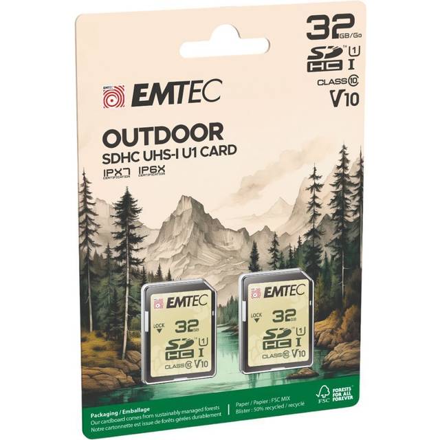 Emtec SD 32GB UHS-I U1 V10 Rugged Outdoor Series Card for Trail and Hunting Cameras (2-Pack)