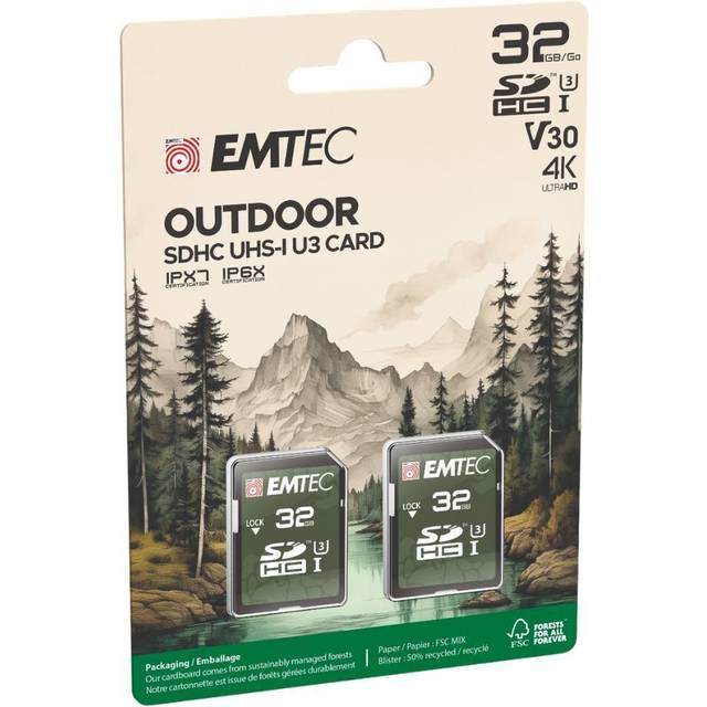 Emtec SD 32GB UHS-I U3 V30 Rugged Outdoor Series Card for Trail and Hunting Cameras (2-Pack)