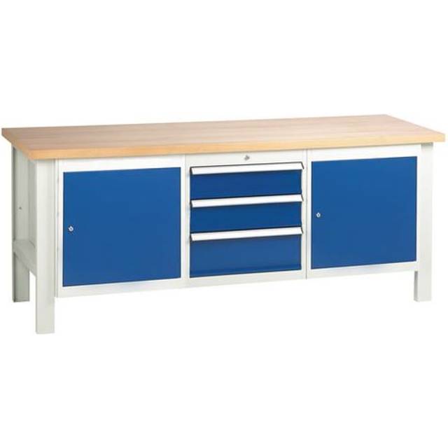 Slingsby Medium Duty Steel Workbench with Veneer Worktop, 2 Cupboards and 1 Trip