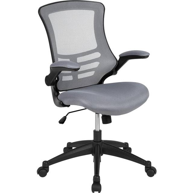 Flash Furniture kontorsstol med medelhögt ryggstöd - Ergonomisk skrivbordsstol med uppfällbara armstöd och nättyg - Perfekt för hemmakontoret eller kontoret - Mörkgrå