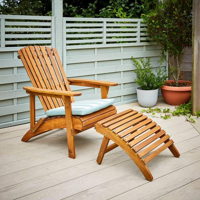 Wooden Adirondack Chair with Footstool - Natural