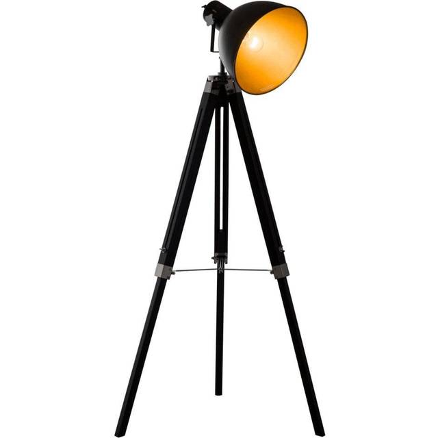 HOMCOM Tripod Floor Lamp Retro Studio Lampshade Reading Light Wooden Legs Adjust