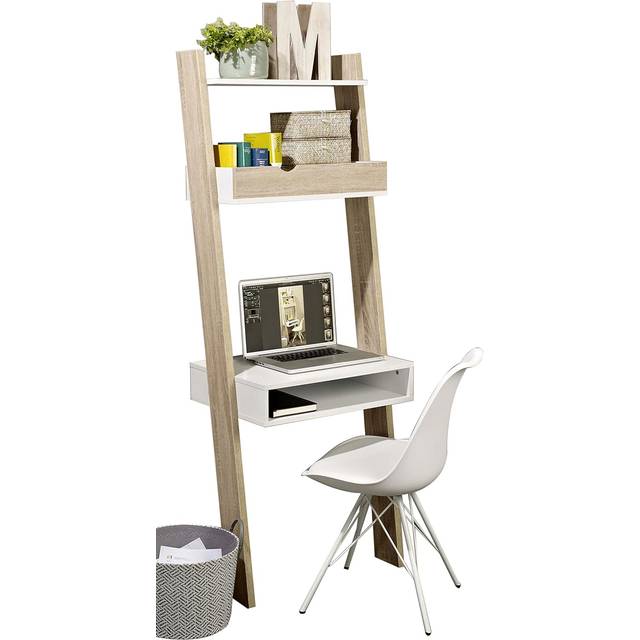 SoBuy FRG111-WN Ladder Shelves & Workstation | Ladder Desk With Drawer