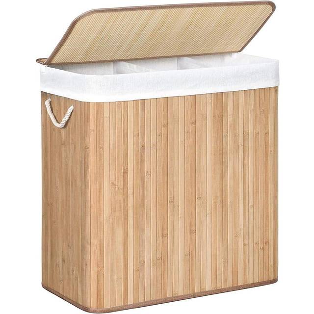Songmics Foldable Laundry Hamper Basket With 3 Sections 150L - Natural, Multi