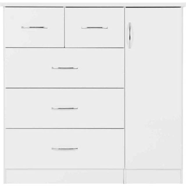 Nevada 5 Drawer 1 Door Low Wardrobe White Gloss Metal Runners Handles