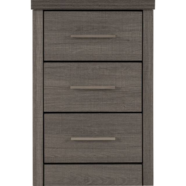 Seconique Lisbon 3 Drawer Bedside - Black Wood Grain, Black