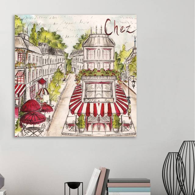 'Paris Bistro VI' by Tre Sorelle Studios Watercolour Painting Print on Wrapped Canvas (121.92cm H x 121.92cm W)