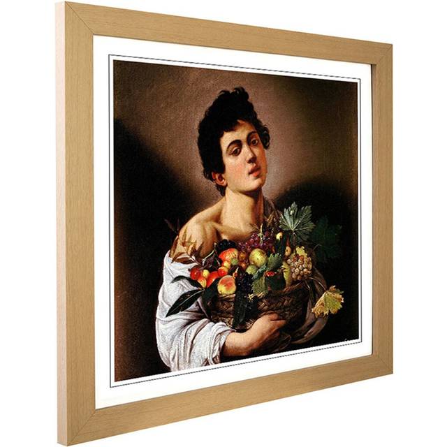 Boy with a Basket of Fruit by Caravaggio Framed Painting Print - Oak (45cm H X 45cm W)