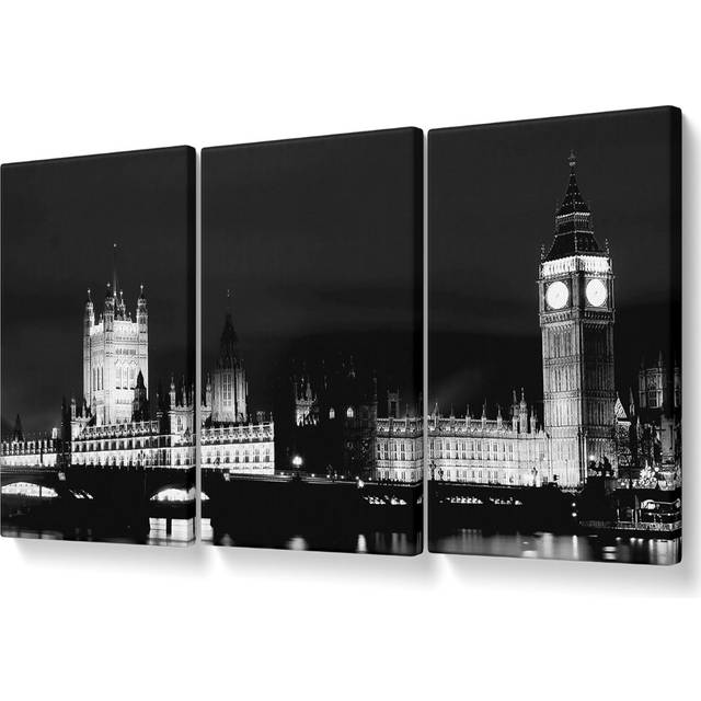 London Houses of Parliament Dark Nights - 3 Piece Wrapped Canvas Graphic Art (81.3cm H x 163cm W)
