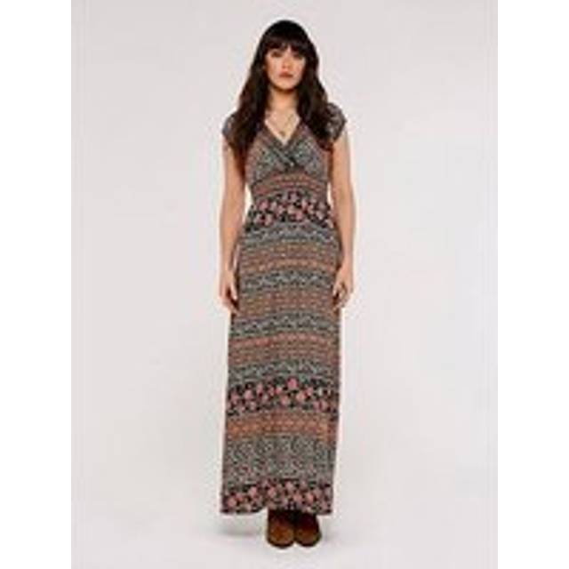 Womens Folk Floral Stripe Maxi Dress - Black - 12