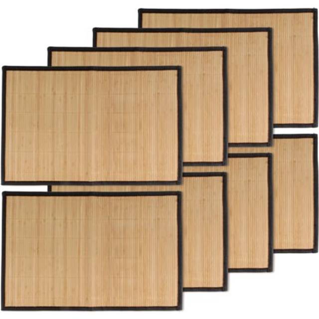"BambooMN Bamboo Slats Placemat with Fabric Border - Solid Color Print - 17.5"""""""" x 12"""""""" - Brown with Black Border  8 pcs"
