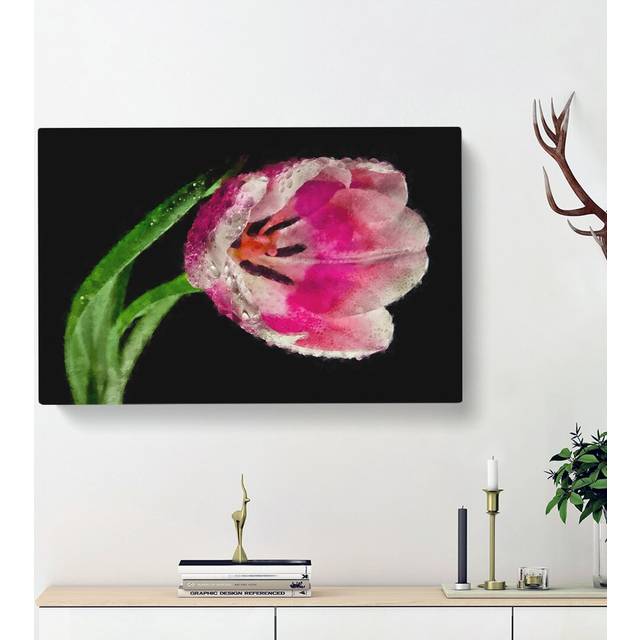 Pink Tulip - Wrapped Canvas Painting Print (35cm H x 50cm W x 3cm D)