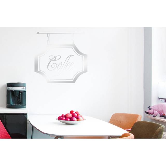 Coffee Shop Sign Wall Sticker - Shiny Silver (55cm H X 57cm W)