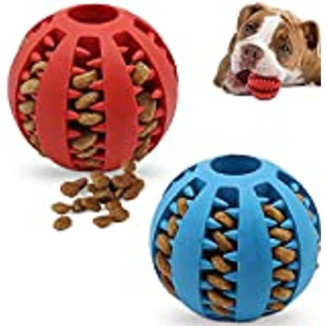 2Pcs Dog Treat Dispenser Ball Toy Interactive Dog Toys for Boredom Teeth Cleaning Chew Toy Rubber Ball for Puppy Small Dogs (S)
