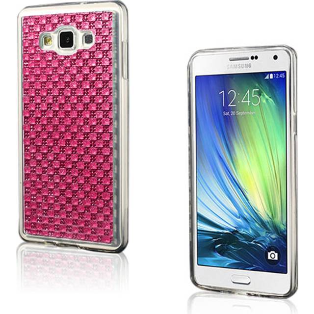 Plommon Blomning Mönster Gummi Kristall TPU-skal för Samsung Galaxy A7 SM-A700F - Varm Rosa