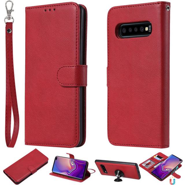 Samsung Galaxy S10 Plus plånboksfodral i läder med löstagbar rem - röd