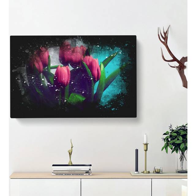Bouquet of Red Tulips - Wrapped Canvas Painting Print (50cm H x 76cm W x 3cm D)
