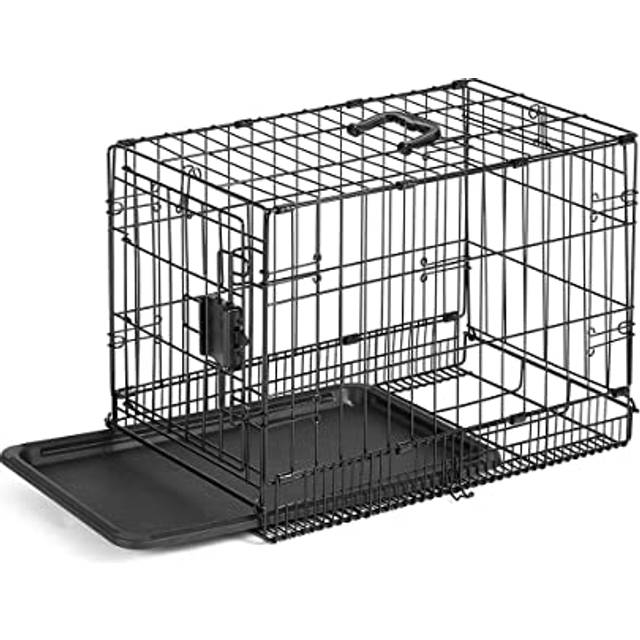 Amazon Basics Hållbar, hopfällbar metallbur till hund med bottenbricka, enkel dörr, svart, 56 L x 33 B x 41 H cm