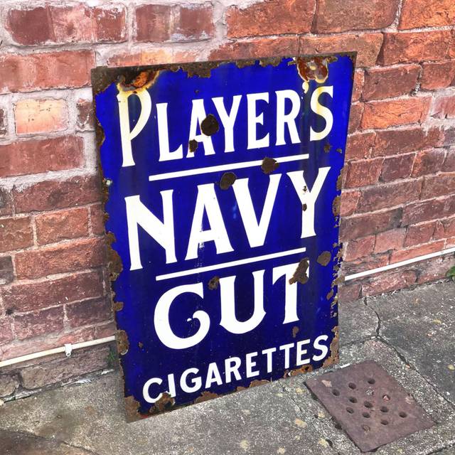 Players Navy Cut Blue - Metal Advertising Wall Sign - Blue;White (80cm H x 60cm W)