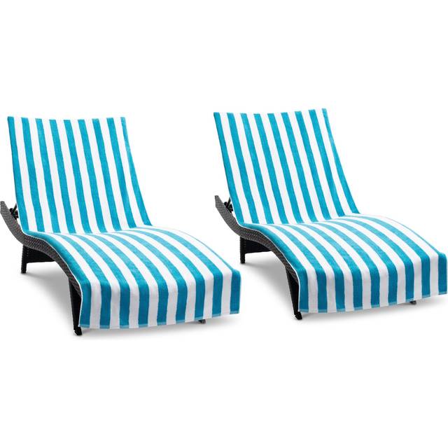 Arkwright California Chaise Lounge Cover - Pack of 2 - Striped Soft Cotton Cabana Towel with Pocket Holder for Beach Pool Outdoor Chair  30 x 85 in.