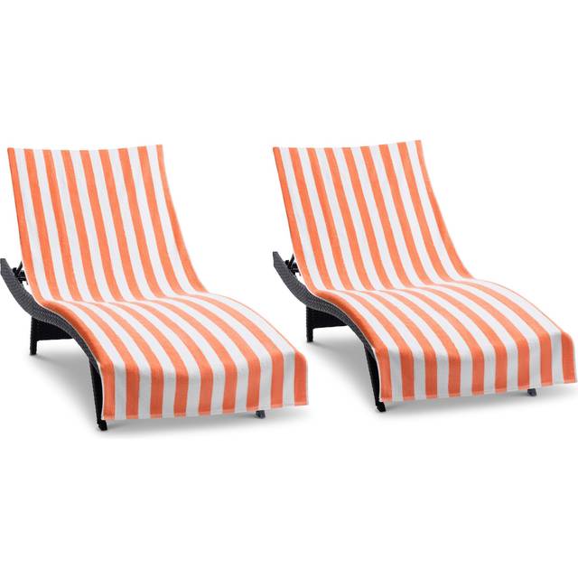 Arkwright California Chaise Lounge Cover - Pack of 2 - Striped Soft Cotton Cabana Towel with Pocket Holder for Beach Pool Outdoor Chair  30 x 85 in.