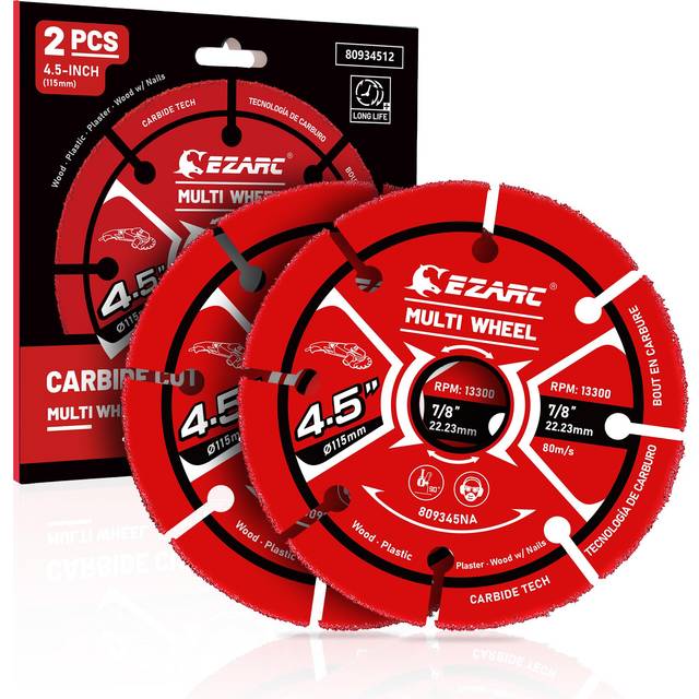 Carbide Multi Wheel Cutting Disc, 115mm22.2 mm Angle Grinder Wood Cutting Disc for Wood, Wood with Nails, Laminate, Plastic, Plaster, 2 Pack