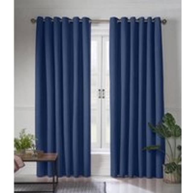 Essential Living Linen Look Eyelet Ring Top Blackout Curtains Blue 161cm x 183cm, Blue