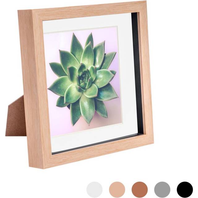 8" x 8" Light Wood 3D Box Photo Frame - with 6" x 6" Mount - White Mount