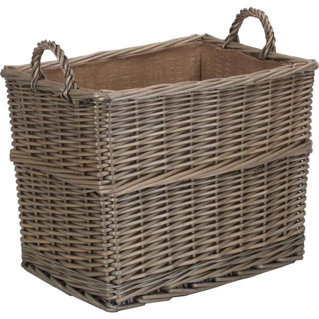 Rectangular Hessian Lined Wicker Log Storage Basket - Medium