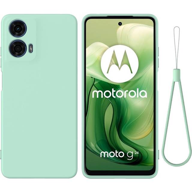 Motorola Moto G04 / G24 / G24 Power Liquid Silikon Skal med Rem - Grön
