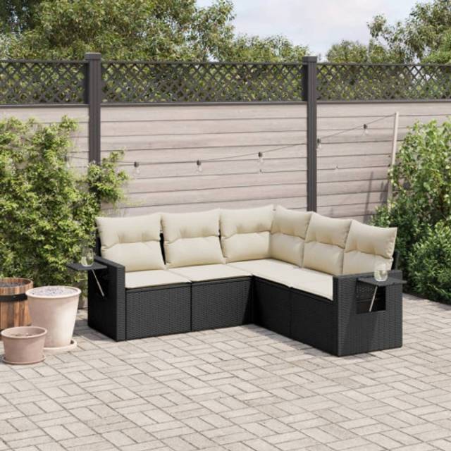 vidaXL Loungegrupp för trädgården med dynor 5 delar svart konstrotting
