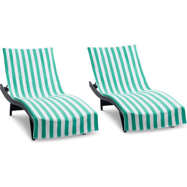 Arkwright California Chaise Lounge Cover - Pack of 2 - Striped Soft Cotton Cabana Towel with Pocket Holder for Beach Pool Outdoor Chair  30 x 85 in.