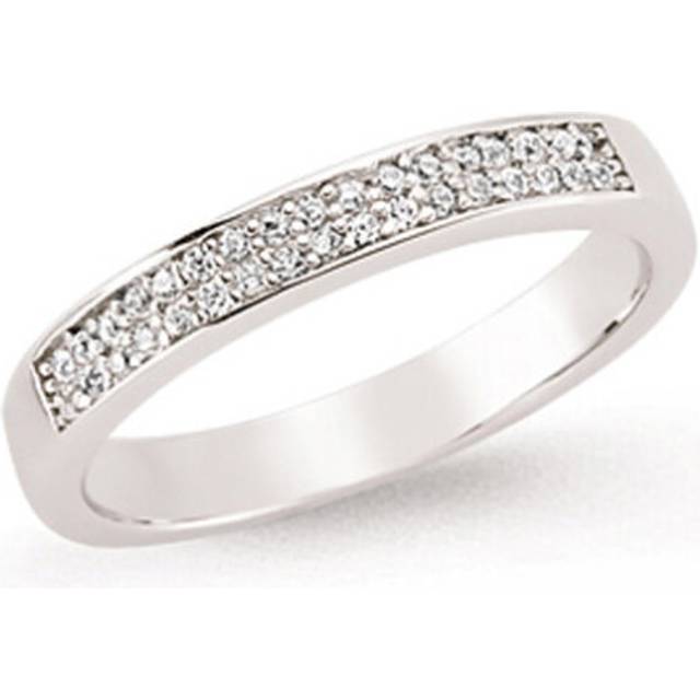 (P) Jewelco London Ladies Rhodium Plated Sterling Silver Cubic Zirconia 2 Row Pave Eternity Ring