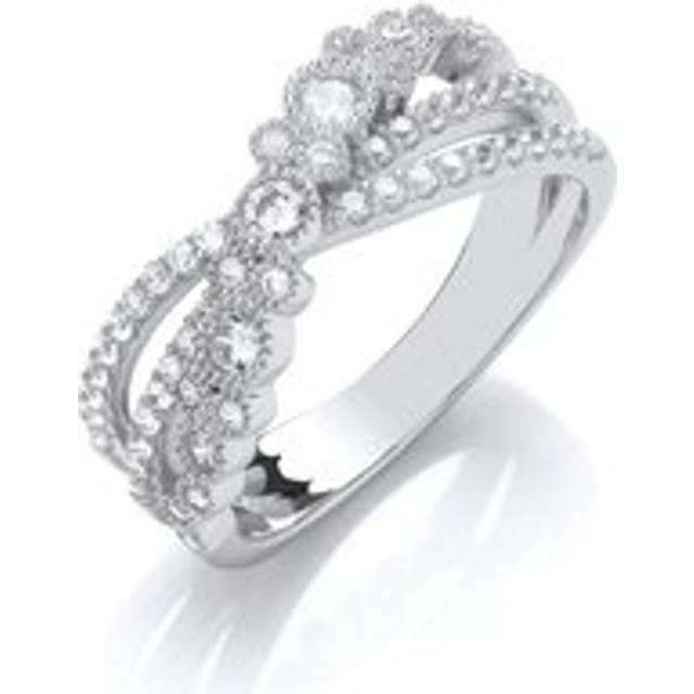 (R) Jewelco London Ladies Rhodium Plated Sterling Silver Cubic Zirconia Crossover Bubbly Eternity Ring