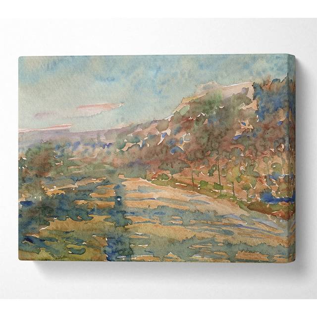 Monet Road Of La Roche-Guyon - Wrapped Canvas Art Prints - Multicolour (81cm H x 121.9cm W x 10cm D)
