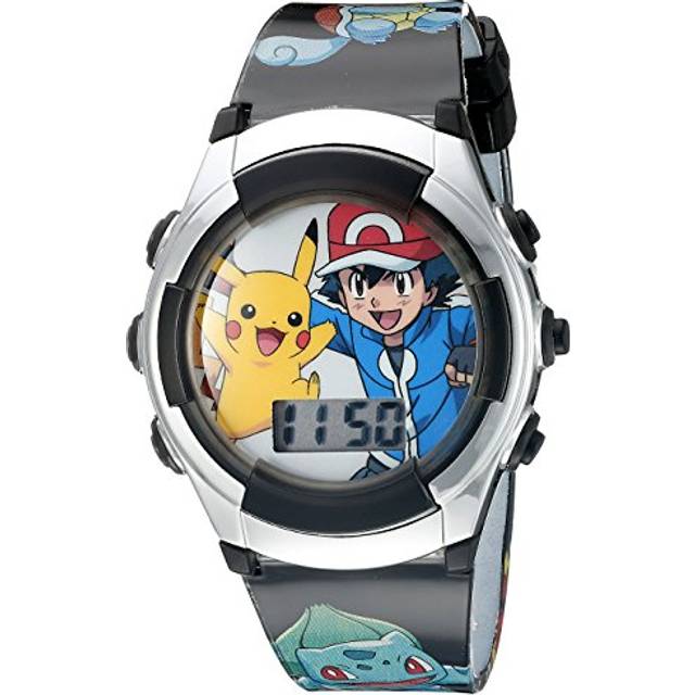 Accutime Pokemon Kids Digital Watch Pikachu & Ash  Easy-to-Read LCD Display  Educational Quartz Wristwatch  Durable & Fun  Ideal Gift for Boys and Gir - Black