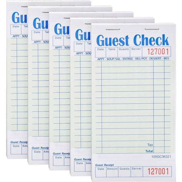 Stock Your Home guest check Book 5 Books 35 x 675 Server Notepads and Waitress Order Pads - 50 checks Per Book a Total of 250 guest checks