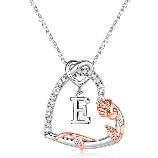 Yesteel Valentines Day Gifts for Women Wife Her - Rose Heart Initial Necklaces for Women Teen Girls  Dainty Love Pendant Initial E Necklace Jewelry Bi