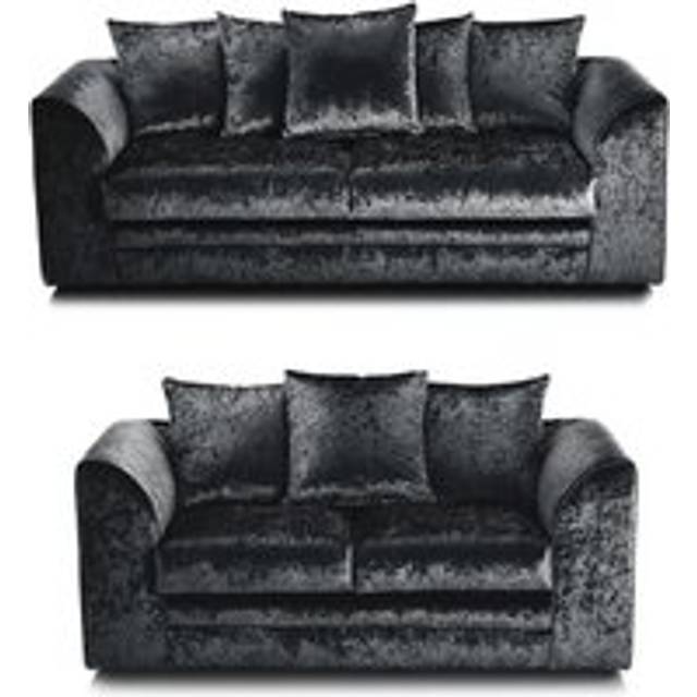 (Black, 3 Plus 2 Set) Dylan Crushed Velvet Fabric Sofas