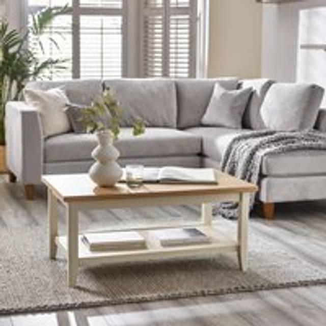 Furniturebox Ezra Oak Veneer Coffee Table with Cream Legs - 100 x 60 x 45.5cm