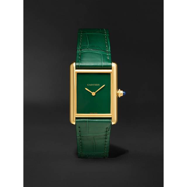 Cartier - Tank Louis Cartier Hand-Wound 25.5mm 18-Karat Gold and Alligator Watch, Ref. No. WGTA0191 - Men - Green