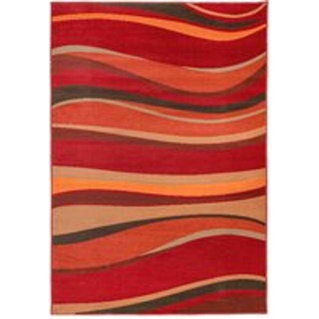 Warm Red Terracotta Retro Wave Living Area Rug - 280cm x 365cm