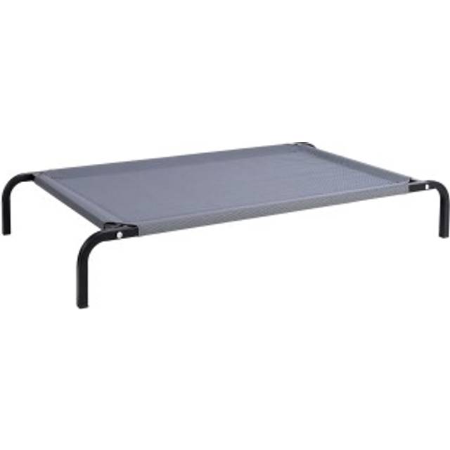 lionto Upphöjd utomhusbädd för hundar, stabil husdjursbädd med god luftcirkulation skyddar mot markkyla, 106x62 cm, avtagbart överdrag i andningsbart nät, robust metallram, grå