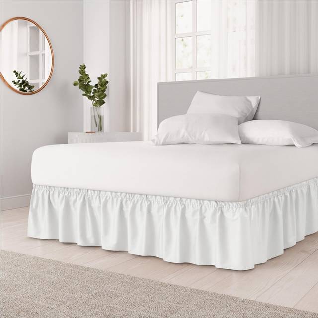 Wrap Around Dust Ruffle Bed Skirt - White - Bed Skirt for Full Size Beds with 12 in. Drop - Easy Fit Elastic Strap - Pleated Bedskirt with Brushed Fab