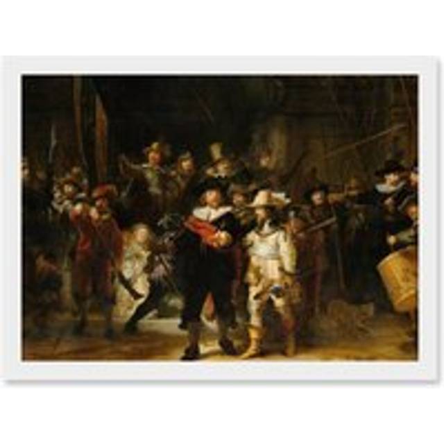 Rembrandt Night Watch Scene The Shooting Company Artwork Framed Wall Art Print A4 - White - One Size
