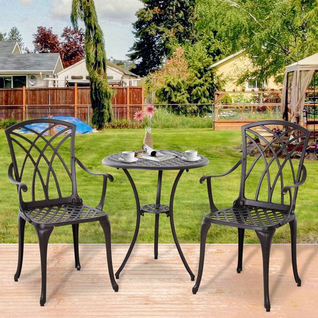 Outsunny Cast Aluminium 2 Seater Round Bistro Set Black - Brown