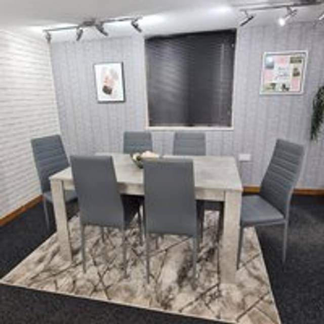 Portland Leather 6 Seater Dining Set Stone Grey and Grey
